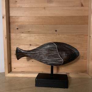 Whitewashed Wood Fish on Stand